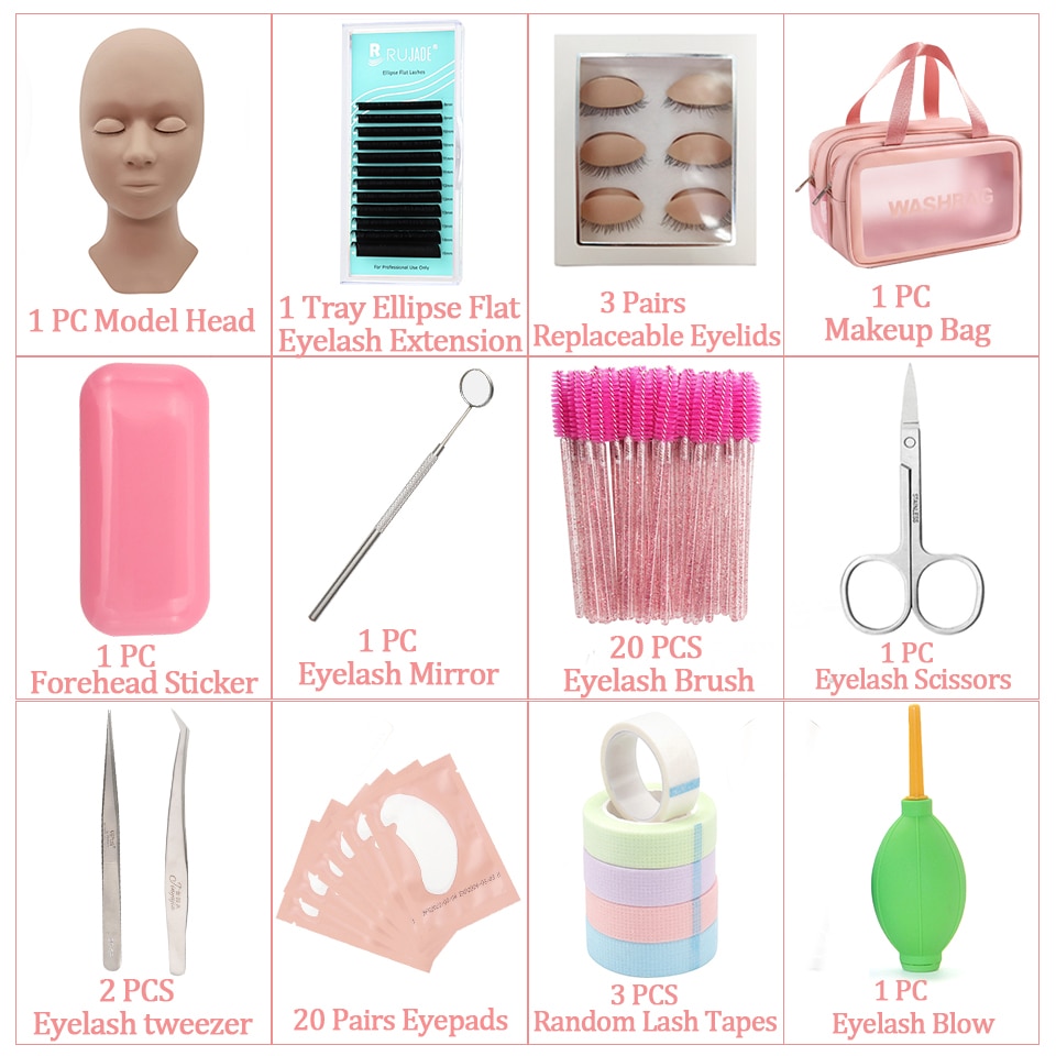 Professional Eyelash Extension Kit Set for Beginner Practice Eyepad Model Head Brush Tweezer Glue Ring Grafting Eyelash Kit Tool Professional Eyelash Extension Kit Set for Beginner Practice Eyepad Model Head Brush Tweezer Glue Ring Grafting Eyelash Kit Tool