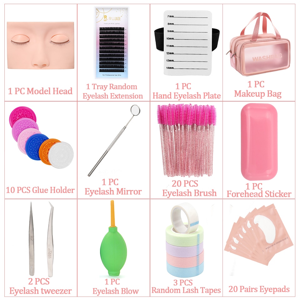 Professional Eyelash Extension Kit Set for Beginner Practice Eyepad Model Head Brush Tweezer Glue Ring Grafting Eyelash Kit Tool Professional Eyelash Extension Kit Set for Beginner Practice Eyepad Model Head Brush Tweezer Glue Ring Grafting Eyelash Kit Tool