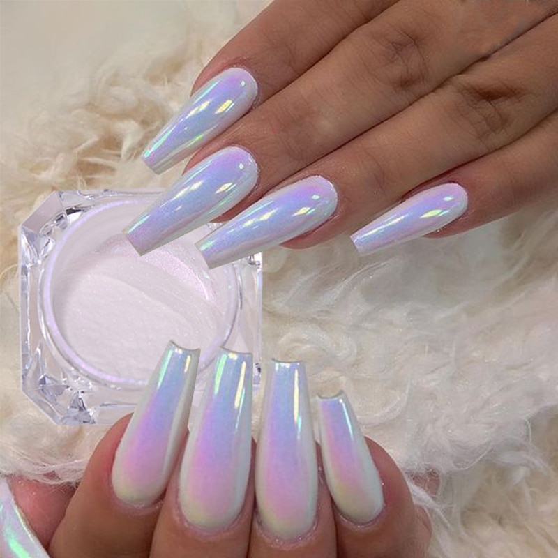 Pearl Glitter Nail Powder Aurora Mirror Rub Chrome Pigment White Purple Neon Powder Manicure Gel Polish Dust Nail Art Decoration Pearl Glitter Nail Powder Aurora Mirror Rub Chrome Pigment White Purple Neon Powder Manicure Gel Polish Dust Nail Art Decoration