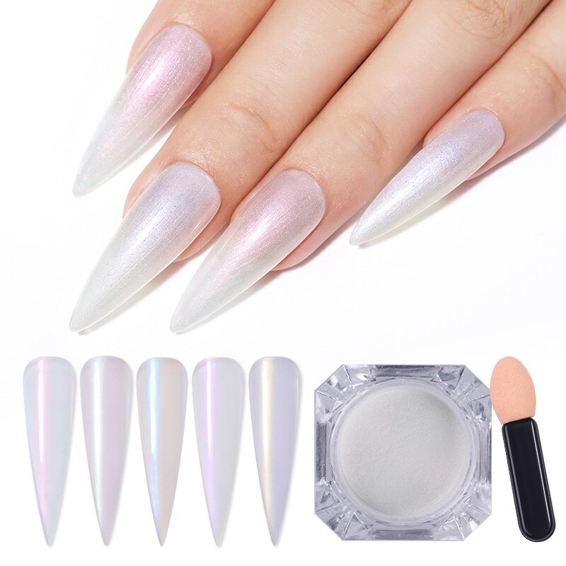 Pearl Glitter Nail Powder Aurora Mirror Rub Chrome Pigment White Purple Neon Powder Manicure Gel Polish Dust Nail Art Decoration Pearl Glitter Nail Powder Aurora Mirror Rub Chrome Pigment White Purple Neon Powder Manicure Gel Polish Dust Nail Art Decoration