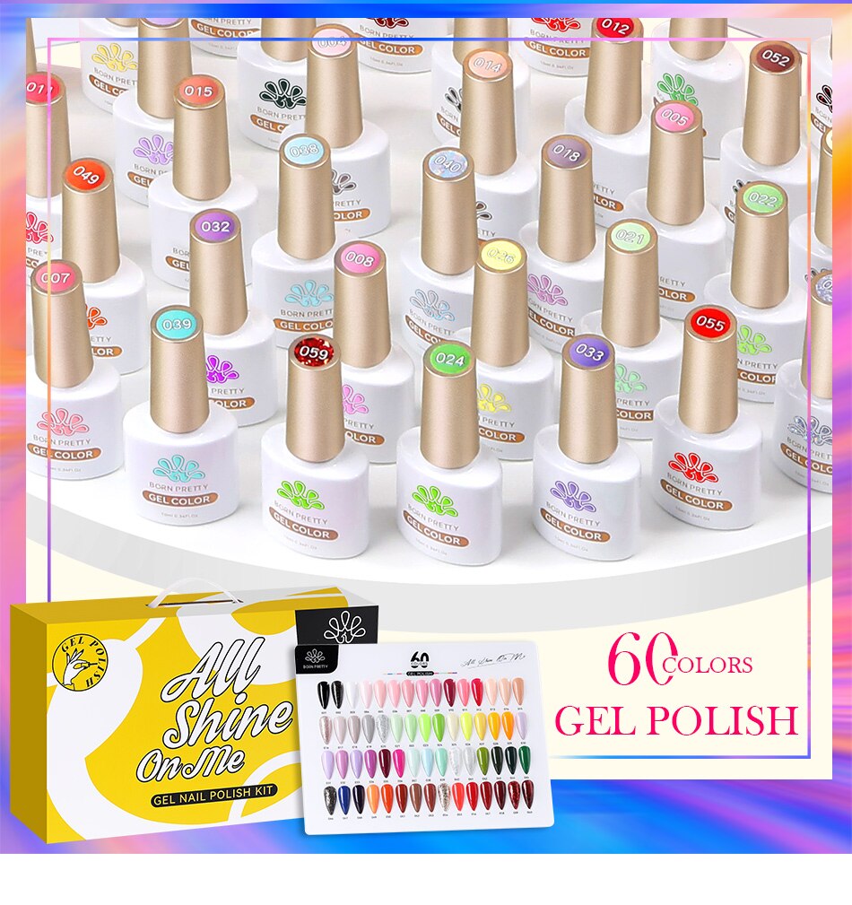BORN PRETTY 65Pcs/Set 10ml Nail Gel Polish Spring Color Glitter Sequins Varnish Soak Off UV Nail Art Gel Full Kits