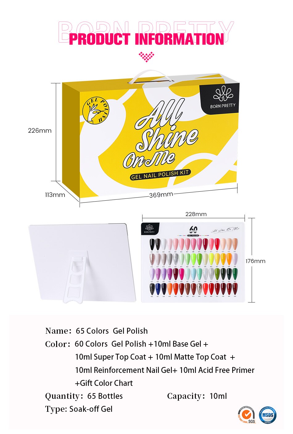 BORN PRETTY 65Pcs/Set 10ml Nail Gel Polish Spring Color Glitter Sequins Varnish Soak Off UV Nail Art Gel Full Kits