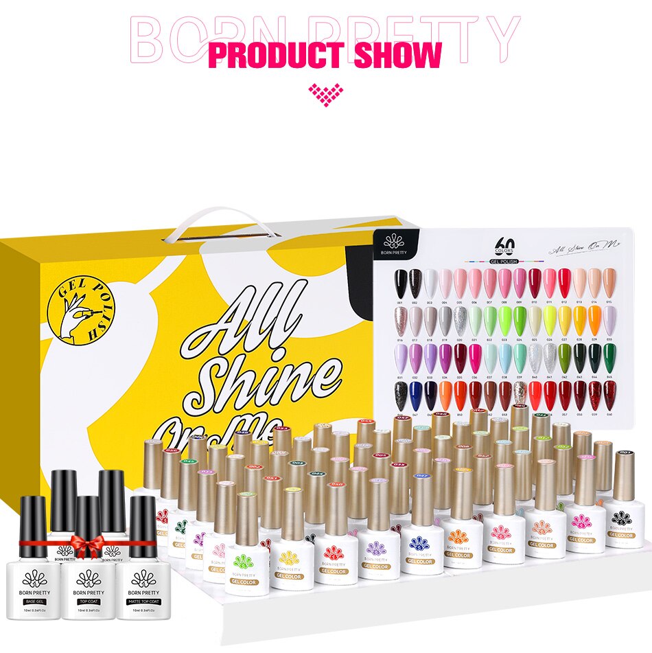 BORN PRETTY 65Pcs/Set 10ml Nail Gel Polish Spring Color Glitter Sequins Varnish Soak Off UV Nail Art Gel Full Kits