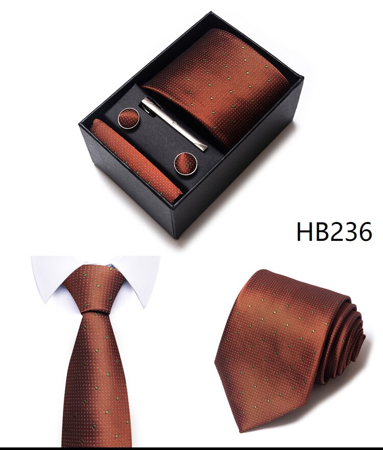 100% Silk Brand Tie Handkerchief Cufflink Set For Men Necktie Holiday Gift Box Blue Gold Suit Accessories Slim Wedding Gravatas