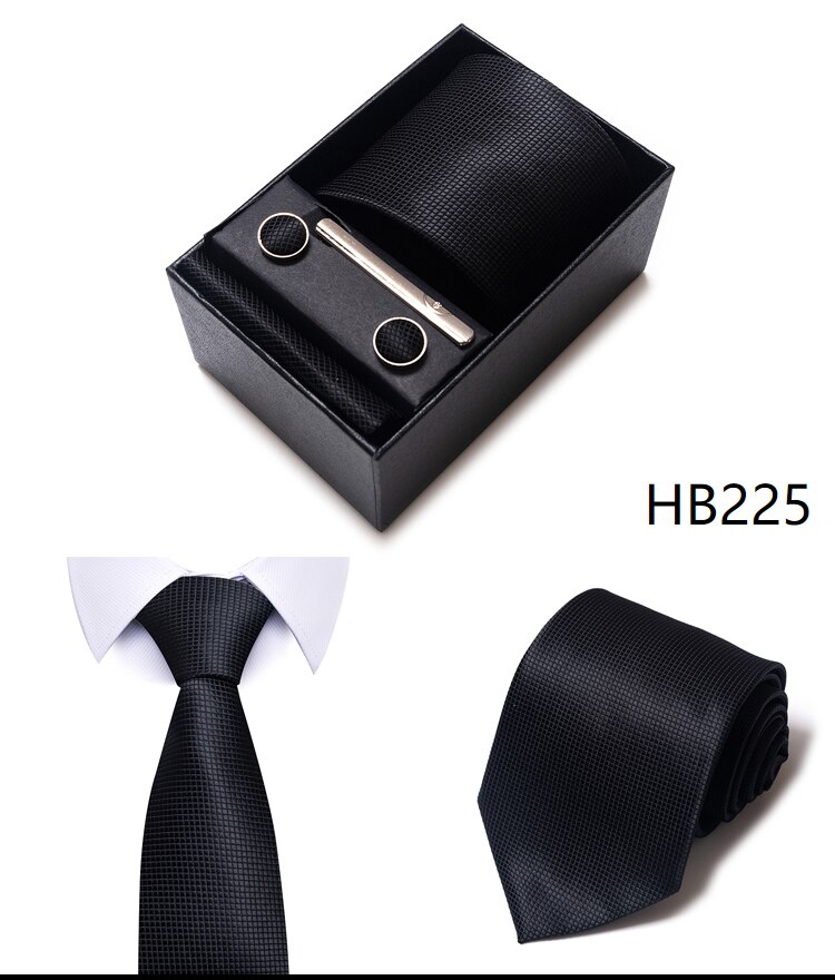 100% Silk Brand Tie Handkerchief Cufflink Set For Men Necktie Holiday Gift Box Blue Gold Suit Accessories Slim Wedding Gravatas