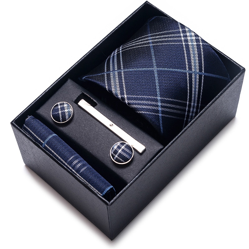 100% Silk Brand Tie Handkerchief Cufflink Set For Men Necktie Holiday Gift Box Blue Gold Suit Accessories Slim Wedding Gravatas 100% Silk Brand Tie Handkerchief Cufflink Set For Men Necktie Holiday Gift Box Blue Gold Suit Accessories Slim Wedding Gravatas