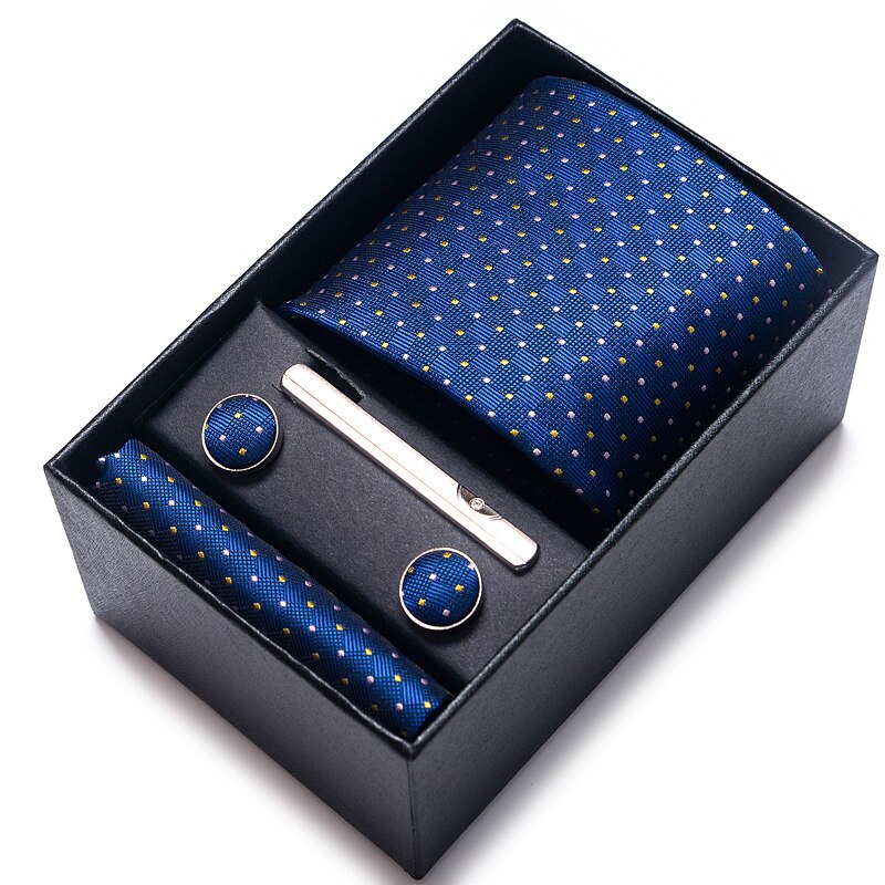 100% Silk Brand Tie Handkerchief Cufflink Set For Men Necktie Holiday Gift Box Blue Gold Suit Accessories Slim Wedding Gravatas 100% Silk Brand Tie Handkerchief Cufflink Set For Men Necktie Holiday Gift Box Blue Gold Suit Accessories Slim Wedding Gravatas