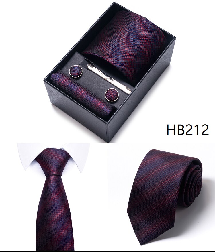 100% Silk Brand Tie Handkerchief Cufflink Set For Men Necktie Holiday Gift Box Blue Gold Suit Accessories Slim Wedding Gravatas