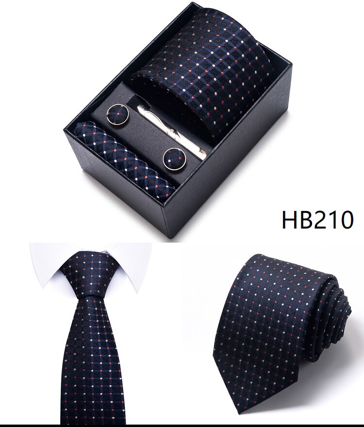 100% Silk Brand Tie Handkerchief Cufflink Set For Men Necktie Holiday Gift Box Blue Gold Suit Accessories Slim Wedding Gravatas