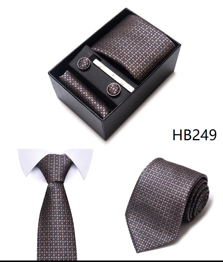 100% Silk Brand Tie Handkerchief Cufflink Set For Men Necktie Holiday Gift Box Blue Gold Suit Accessories Slim Wedding Gravatas