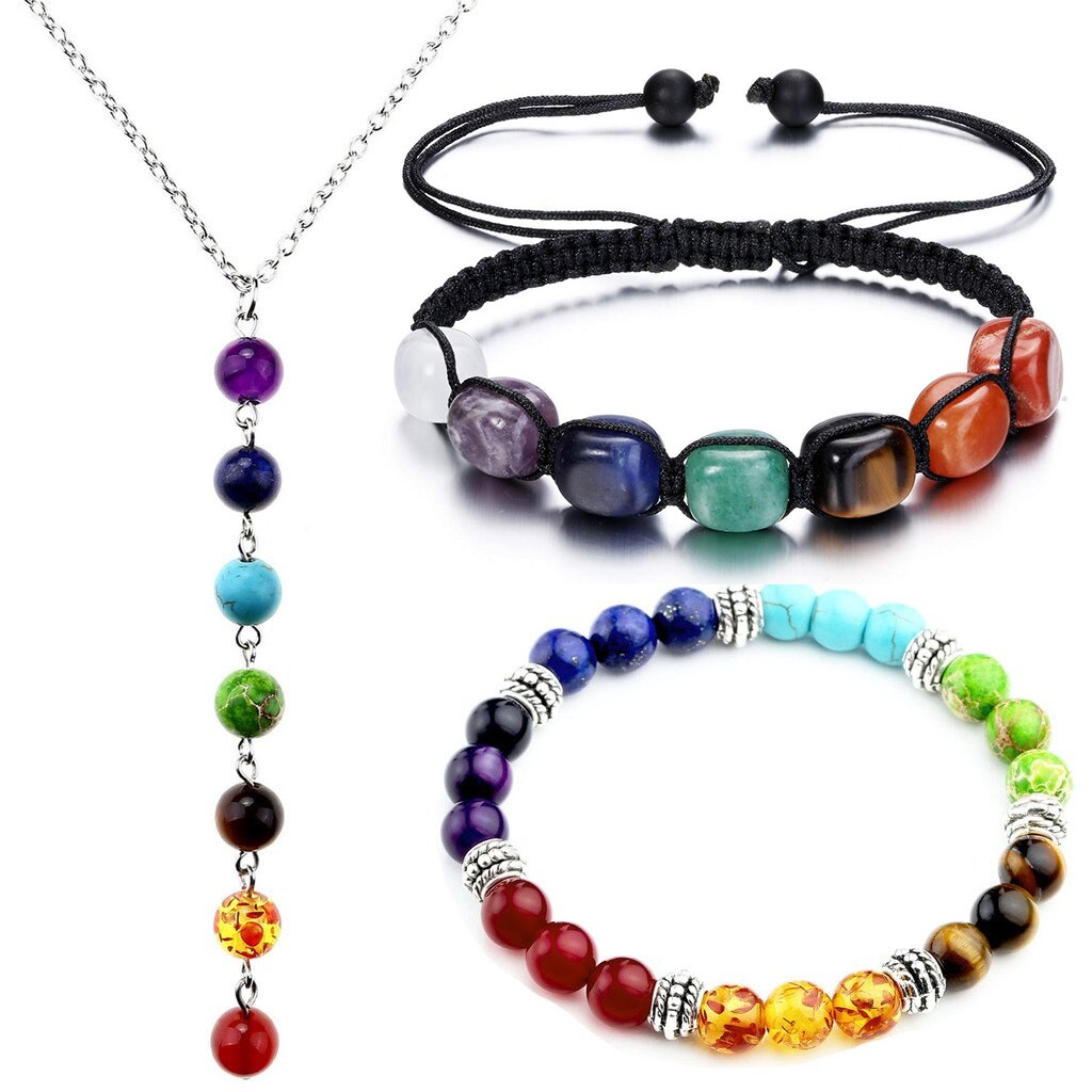 2Pcs Yoga Energy Jewelry Sets Natural Stone Beads 7 Chakra Reiki Healing Balance Necklaces Stretch Energy Bracelet for Women 2Pcs Yoga Energy Jewelry Sets Natural Stone Beads 7 Chakra Reiki Healing Balance Necklaces Stretch Energy Bracelet for Women