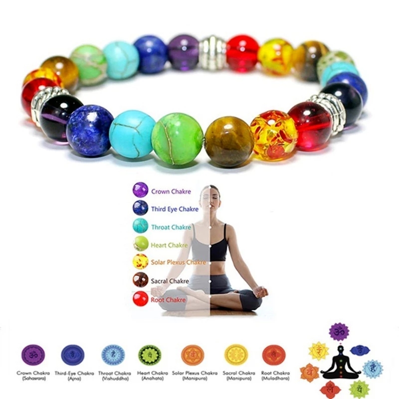 2Pcs Yoga Energy Jewelry Sets Natural Stone Beads 7 Chakra Reiki Healing Balance Necklaces Stretch Energy Bracelet for Women