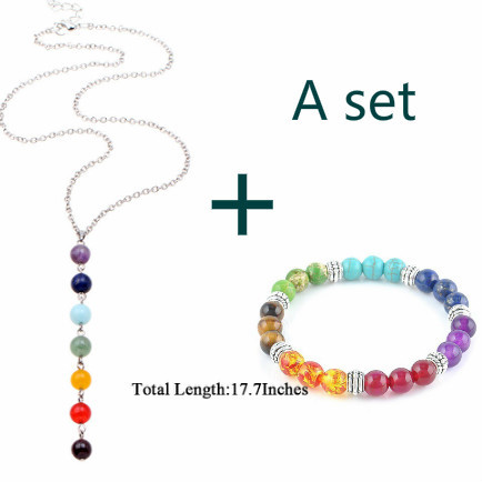 2Pcs Yoga Energy Jewelry Sets Natural Stone Beads 7 Chakra Reiki Healing Balance Necklaces Stretch Energy Bracelet for Women
