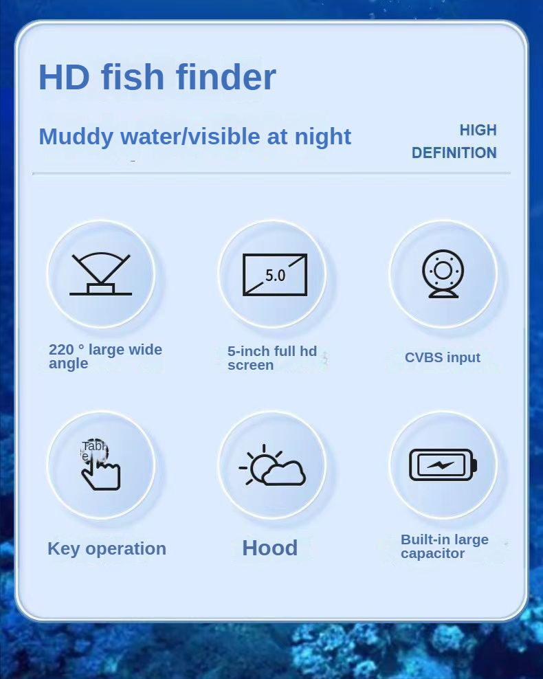 VZb Fish Finder LCD 5.0/4.3 Inch Display Underwater 220° Fishing Camera Waterproof IPS 1080P 9 Hours Endurance Night Vision