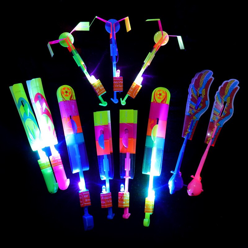 100Pcs/lot or 50pcs Amazing Light Toy Arrow Rocket Helicopter Flying Toy LED Light Toys Party Fun Gift Rubber Band Catapult
