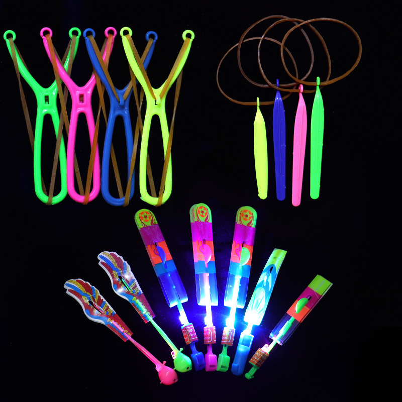 100Pcs/lot or 50pcs Amazing Light Toy Arrow Rocket Helicopter Flying Toy LED Light Toys Party Fun Gift Rubber Band Catapult