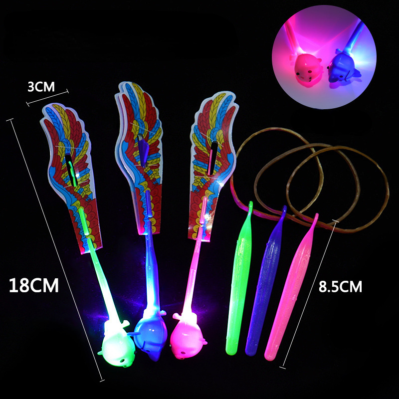 100Pcs/lot or 50pcs Amazing Light Toy Arrow Rocket Helicopter Flying Toy LED Light Toys Party Fun Gift Rubber Band Catapult
