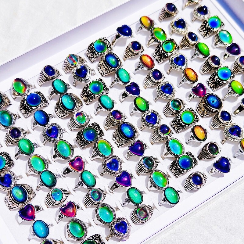 20/30Pcs/Lot Vintage Mood Rings for Men and Women Mixed Design Temperature Control Color Changing Ring Jewelry Party Gift 20/30Pcs/Lot Vintage Mood Rings for Men and Women Mixed Design Temperature Control Color Changing Ring Jewelry Party Gift