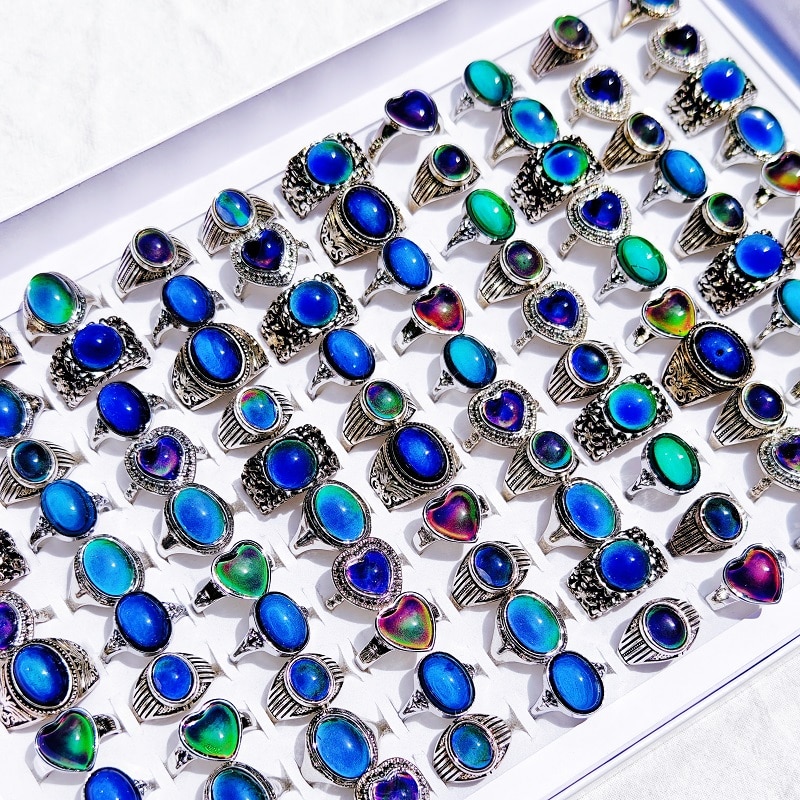 20/30Pcs/Lot Vintage Mood Rings for Men and Women Mixed Design Temperature Control Color Changing Ring Jewelry Party Gift 20/30Pcs/Lot Vintage Mood Rings for Men and Women Mixed Design Temperature Control Color Changing Ring Jewelry Party Gift