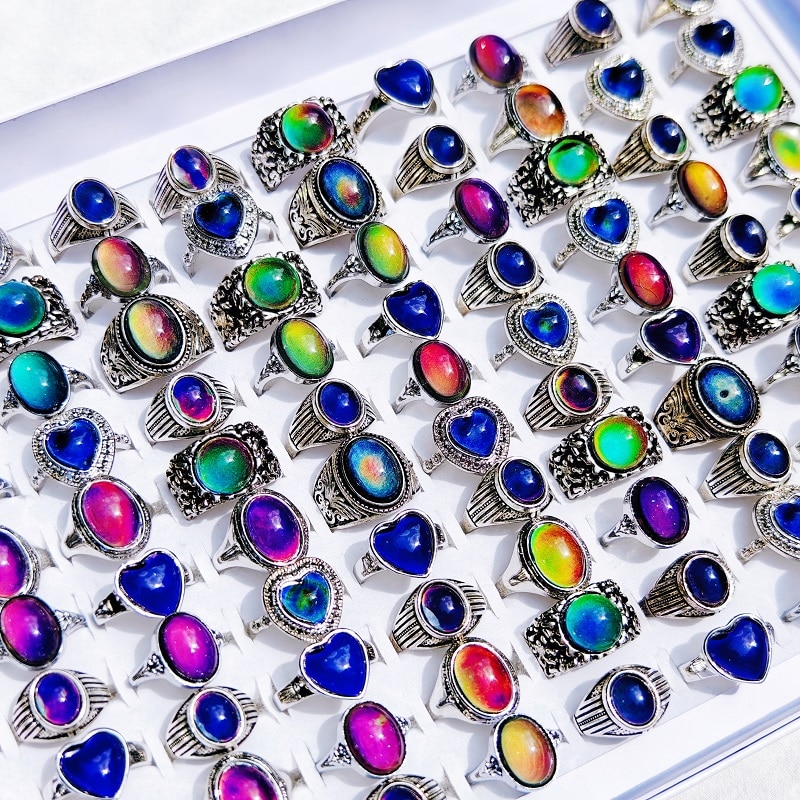 20/30Pcs/Lot Vintage Mood Rings for Men and Women Mixed Design Temperature Control Color Changing Ring Jewelry Party Gift 20/30Pcs/Lot Vintage Mood Rings for Men and Women Mixed Design Temperature Control Color Changing Ring Jewelry Party Gift