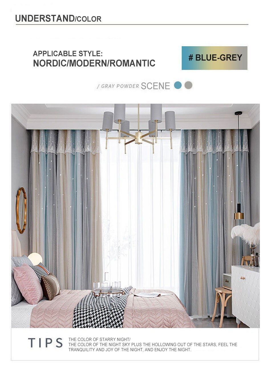 Stars Hollow Curtains Roman Shutter Lace Tulle Double Layer Window Curtains Girls Decor Bedroom Living Room Interior Home Decor