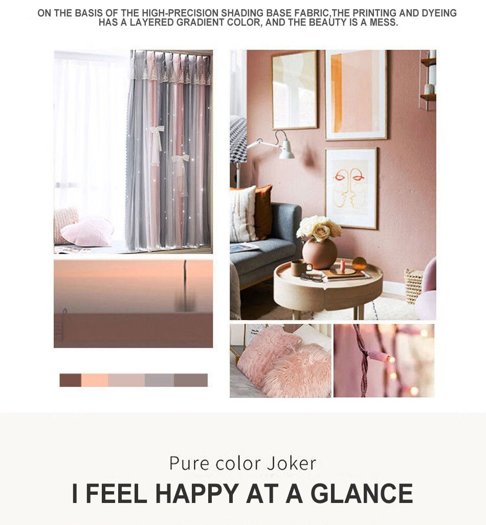 Stars Hollow Curtains Roman Shutter Lace Tulle Double Layer Window Curtains Girls Decor Bedroom Living Room Interior Home Decor