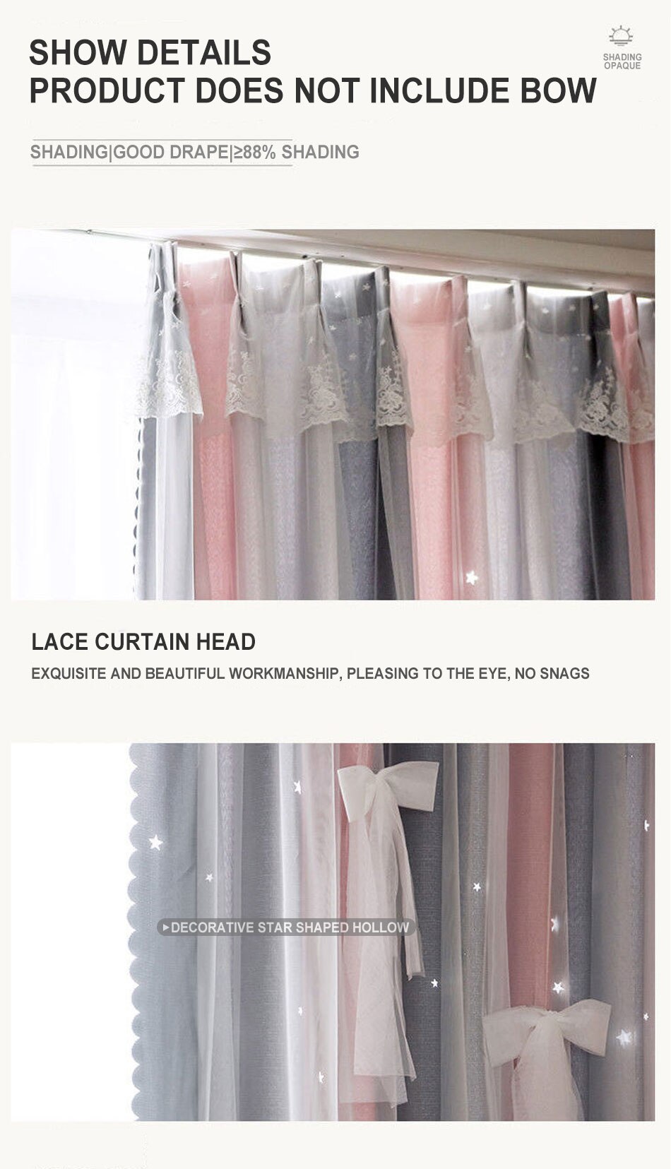 Stars Hollow Curtains Roman Shutter Lace Tulle Double Layer Window Curtains Girls Decor Bedroom Living Room Interior Home Decor