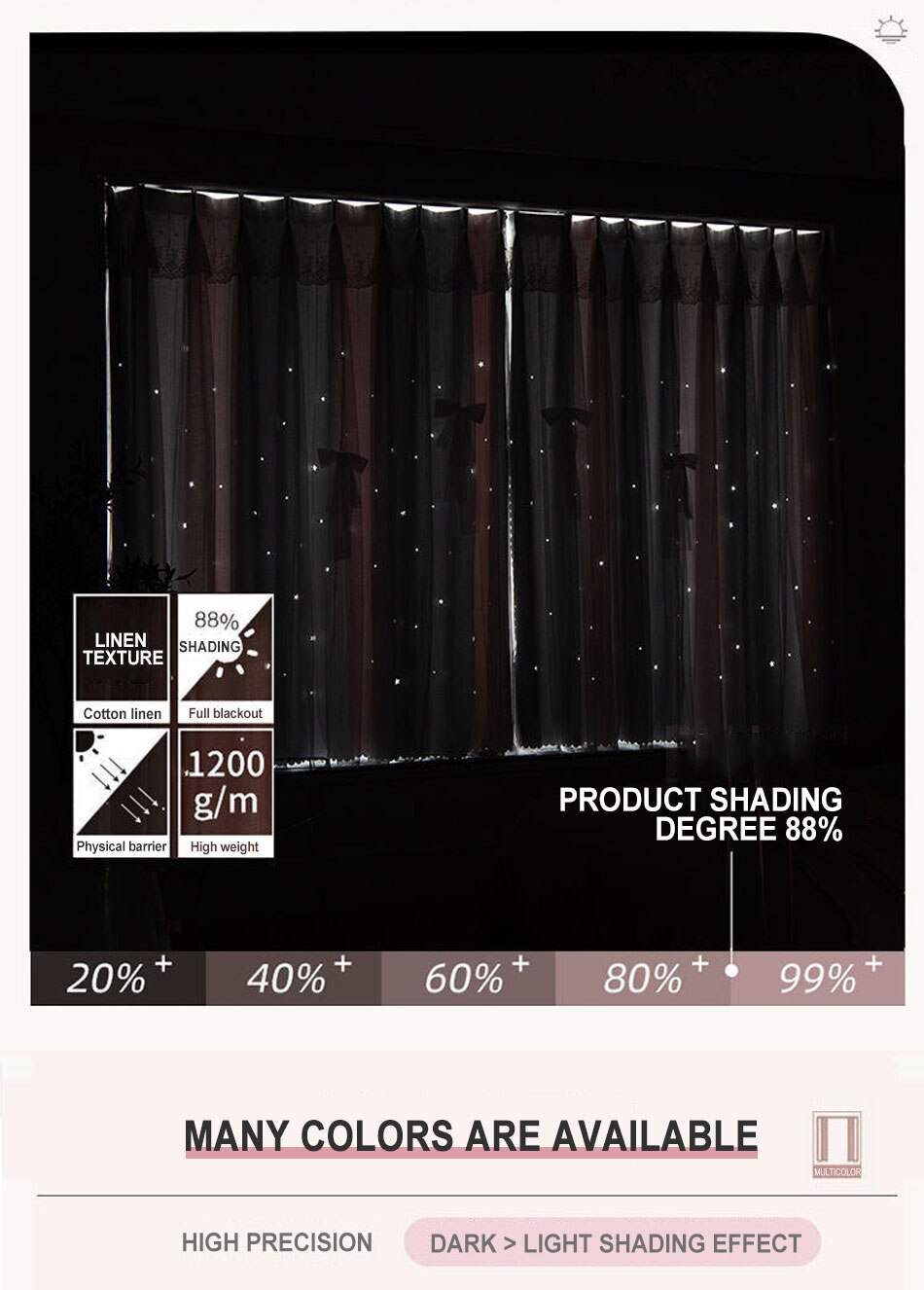 Stars Hollow Curtains Roman Shutter Lace Tulle Double Layer Window Curtains Girls Decor Bedroom Living Room Interior Home Decor