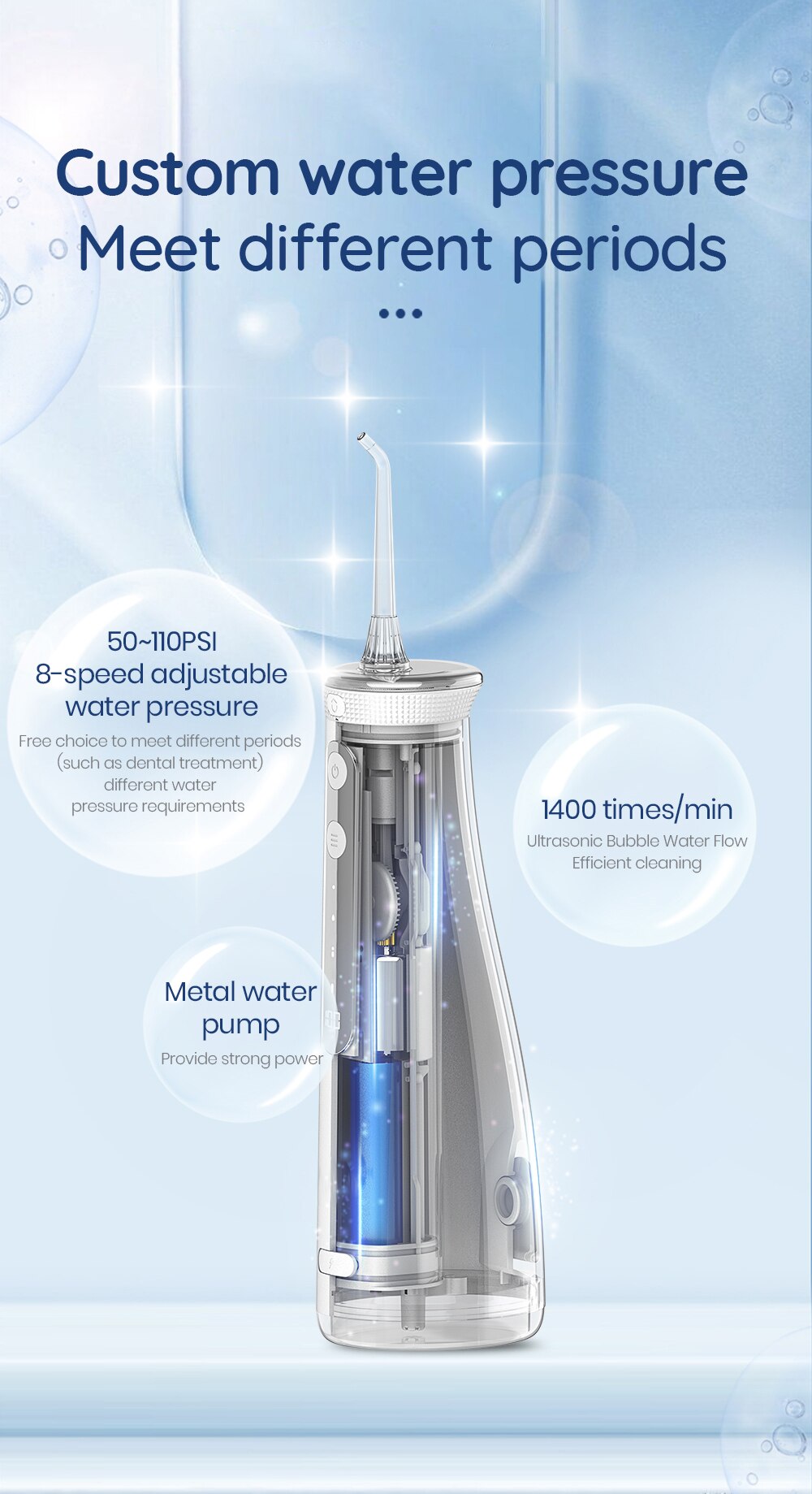 Mornwell 5032 Oral Irrigator Dental Teeth Whitening Home Appliance Sonic Water Flosser 270ML Tank Teeth Cleaner Dental Water Jet