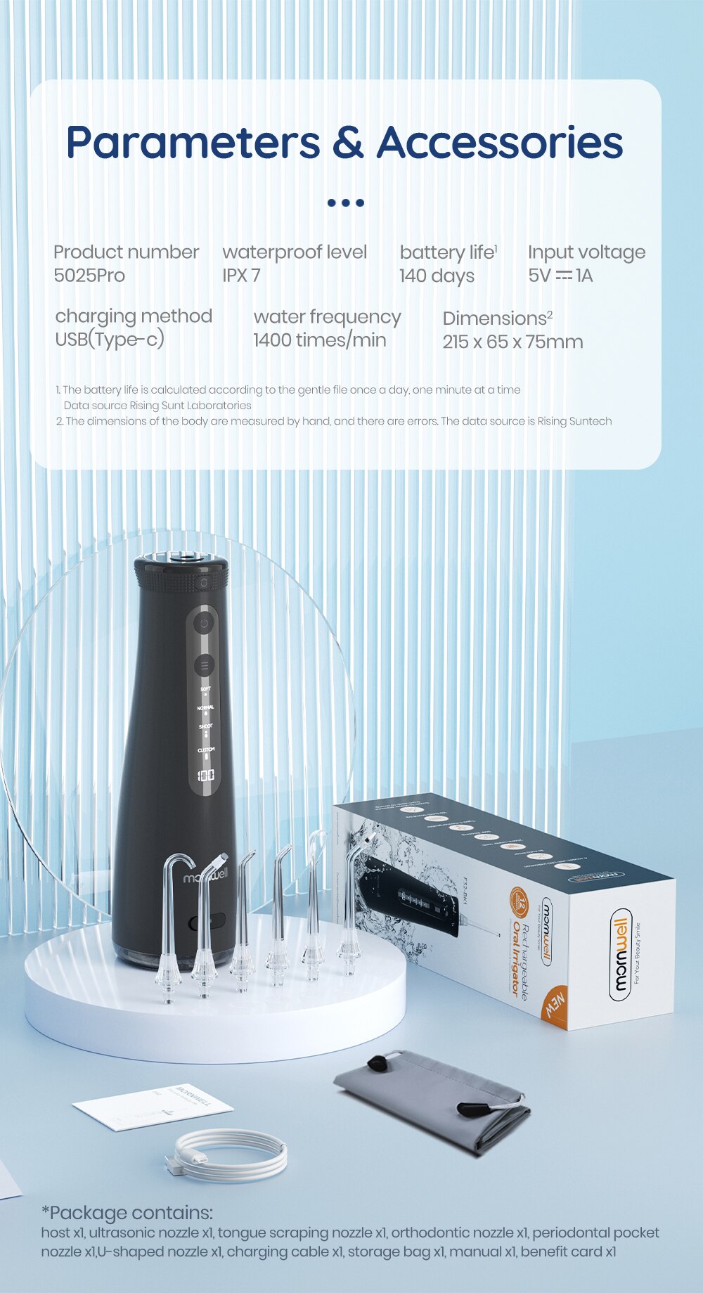 Mornwell 5032 Oral Irrigator Dental Teeth Whitening Home Appliance Sonic Water Flosser 270ML Tank Teeth Cleaner Dental Water Jet