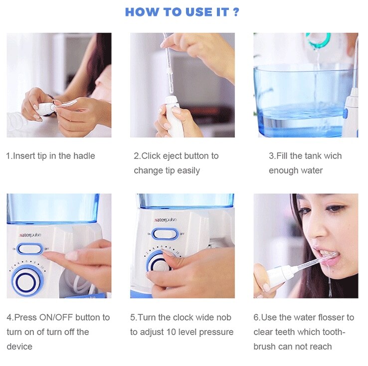 Waterpulse V300G Oral Irrigator 5pcs Tips Dental Water Flosser Electric Cleaner 800ml Oral Hygiene Dental Flosser For Oral Care