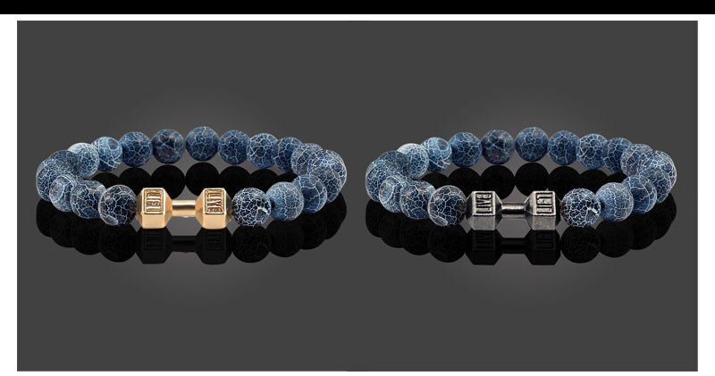 Black Weathered  Wristband Adjustable Barcelets For Women Men Beads Bracelet Dumbbell Mens Fashion Yoga Jewelry Original Bangles